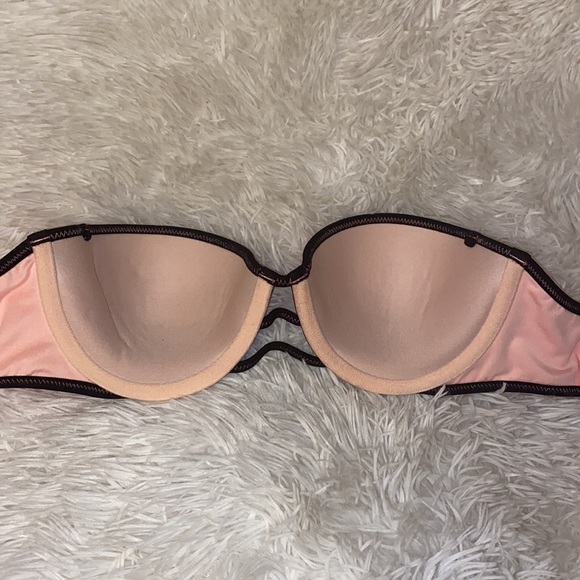 Victoria Secret bikini top 32C w underwires pink & Black strapless - Picture 4 of 8